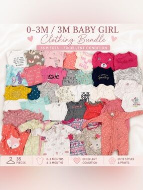 Baby Girl 0–3M / 3M Clothing Bundle | 35 Pieces | Excellent Condition 🌸